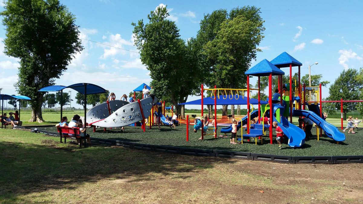 70 kids on the new playground
